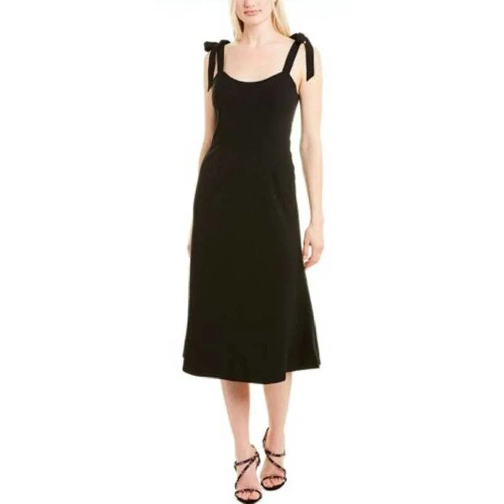 Dress the Population Hana Midi Sleeveless Tie Shoulder Black A Line Size XXS NEW